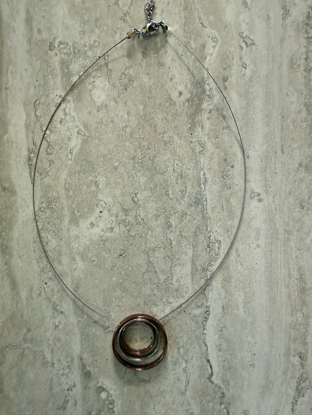 Minimalist Triple-Ring Pendant Necklace - Tri Colour Steel
